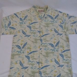 Paradise Blues Silk Floral Hawaiian Camp Shirt Lg